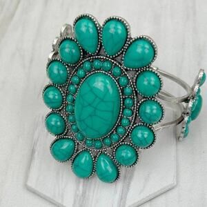 Silver & Green Turquoise Stone Concho Cuff Bracelet